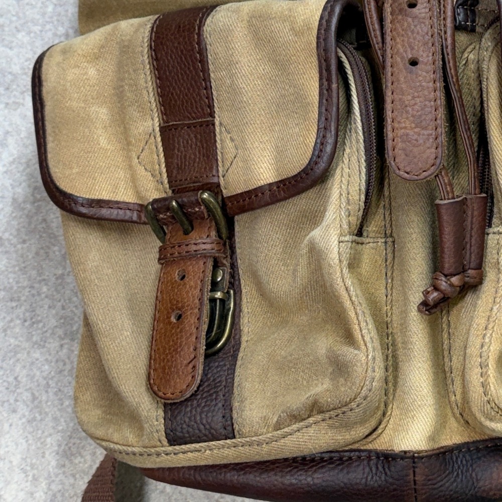 Vintage LL Bean Continental Rucksack Waxed Canvas Leather Backpack Tan Brown 90s - Picture 12 of 16